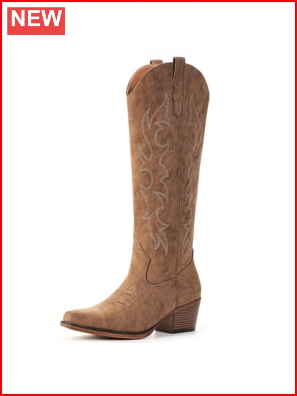Knee High Cowboy Boots Wide Calf Embroidered Faux Leather